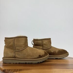 Big Kids Ugg Classic Mini II Chestnut Shearling Lined Comfort Boots Size 2 Y GUC